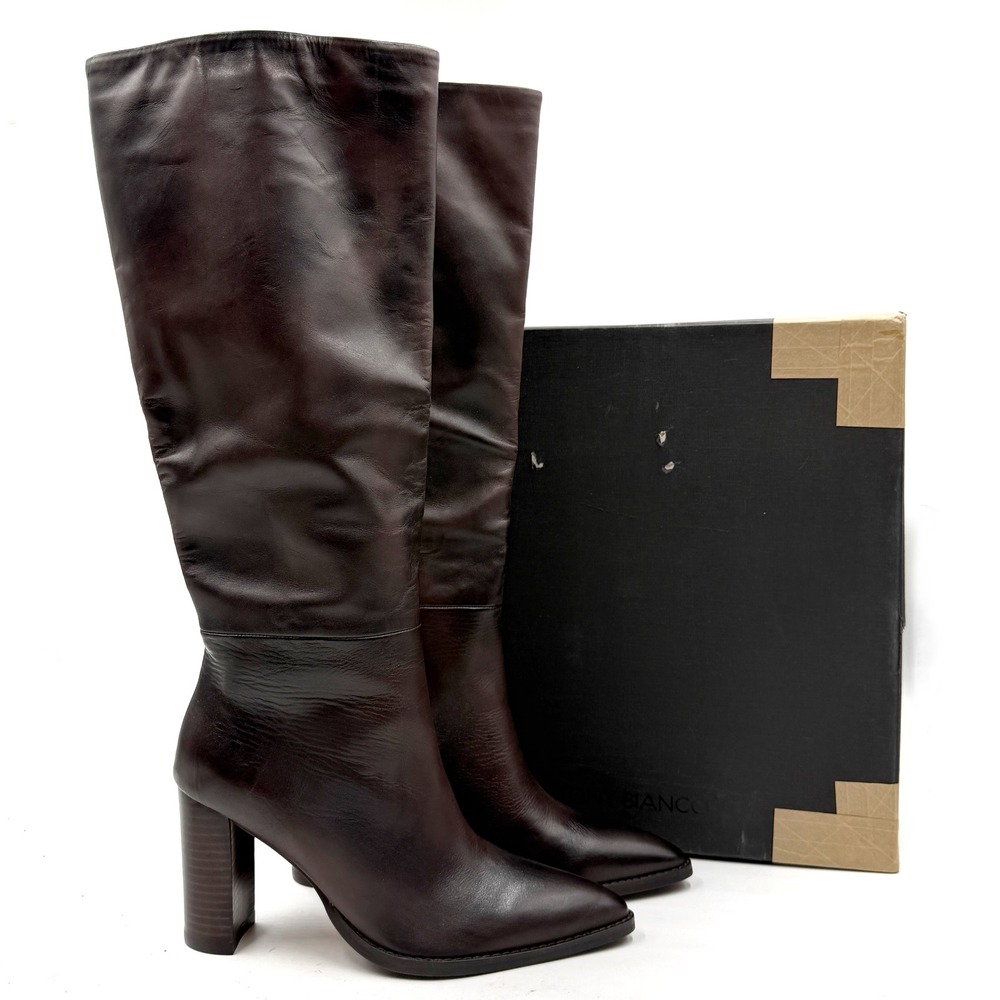 Tony Bianco Skyla Boots Brown Leather Pointed Toe Block Heel Women Sz 9
